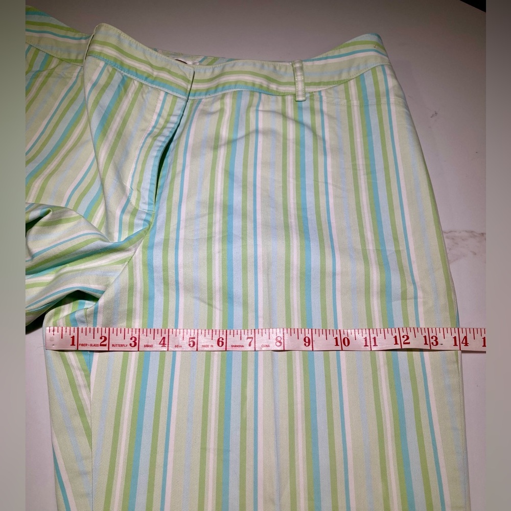 TALBOTS Summer Slacks, Wide leg, Ankle, light blue/green stripe, Size 16 - Picture 4 of 6
